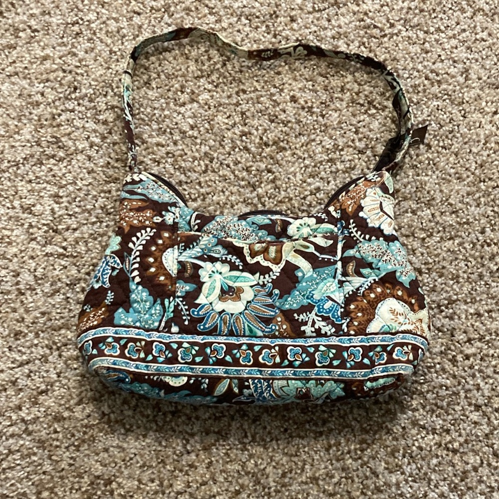 Vera Bradley Blue and Brown Shoulder Bag with Crescent Shape